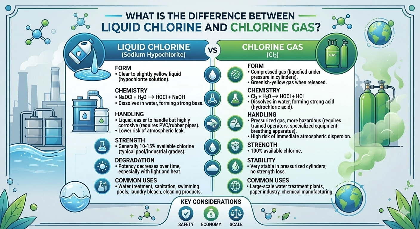 Difference Between Liquid Chlorine and Chlorine Gas